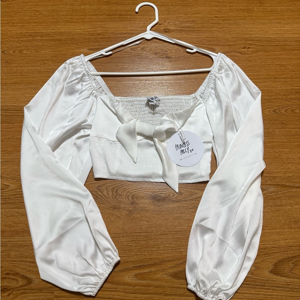 Princess Polly White Satin Crop Top